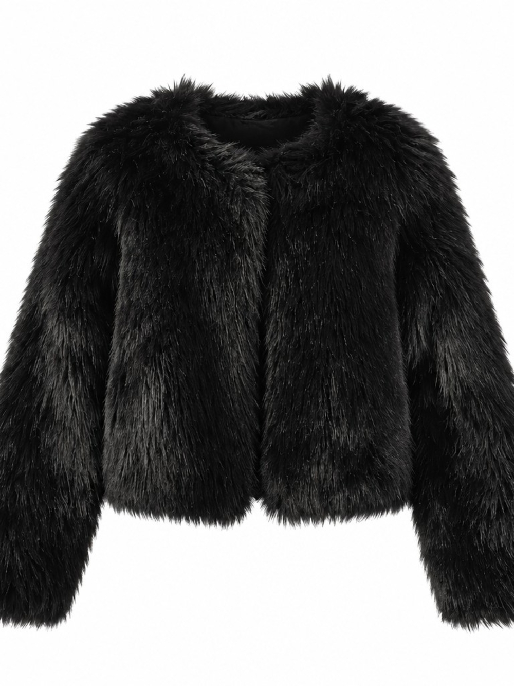 Fashion Nova Black Faux Fur Cropped Jacket Open Front XS